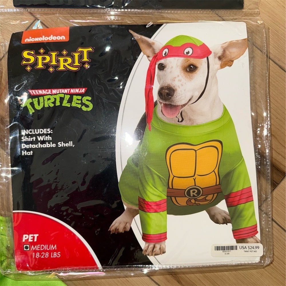 Rubies TMNT Raphael Pet Dog Costume Shirt Shell Mask Hat Medium 18-28lb Raphael